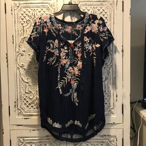 NWT Johnny Was Blue Embroidered Tunic L